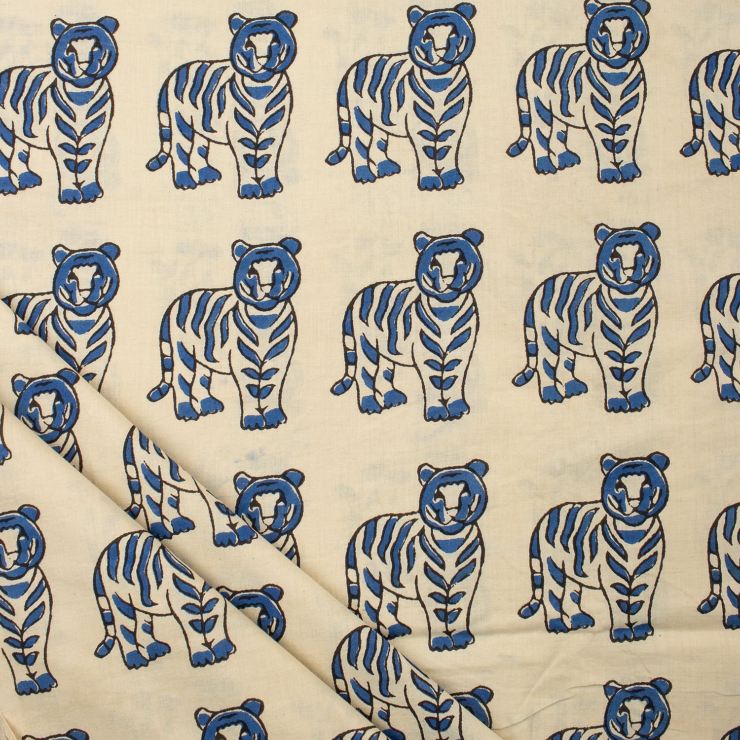 Hand Block Printed Animal Cotton Bagru Fabric For Dress