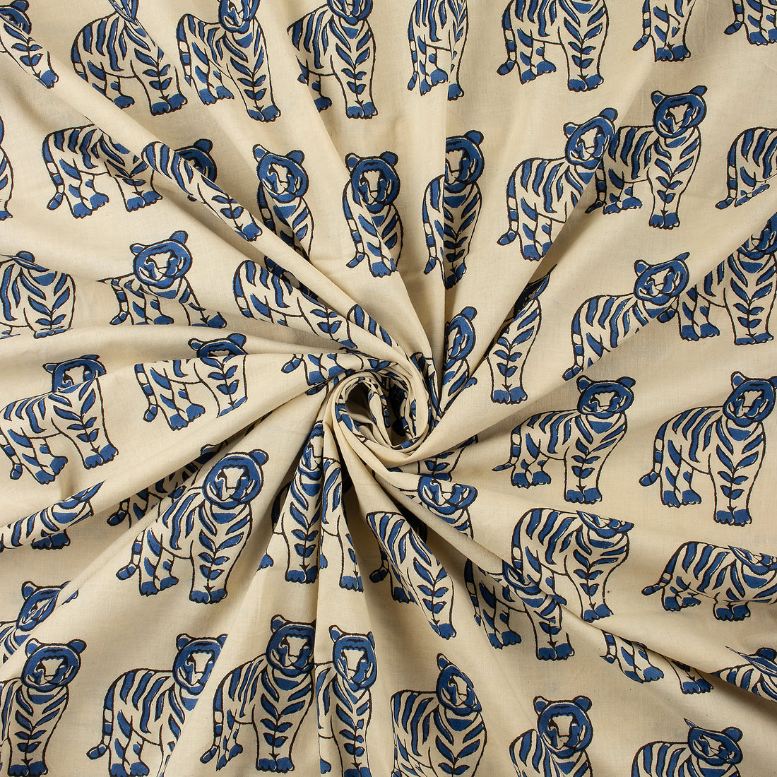 Hand Block Printed Animal Cotton Bagru Fabric For Dress
