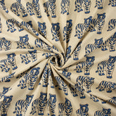 Hand Block Printed Animal Cotton Bagru Fabric For Dress
