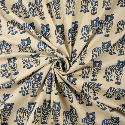 Hand Block Printed Animal Cotton Bagru Fabric For Dress