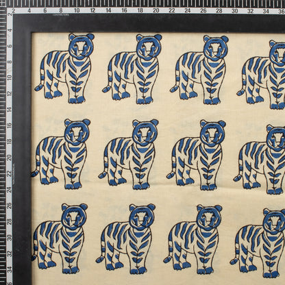 Hand Block Printed Animal Cotton Bagru Fabric For Dress