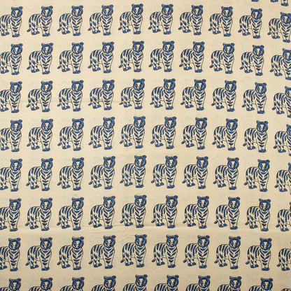 Hand Block Printed Animal Cotton Bagru Fabric For Dress