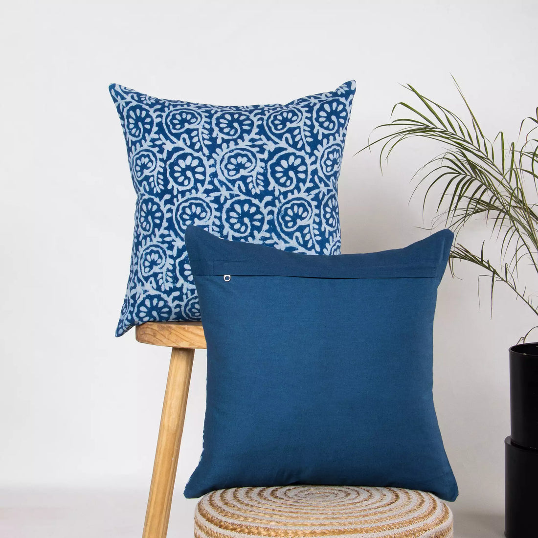 Hand Block Printed Blue Cushion Cover for Sofa