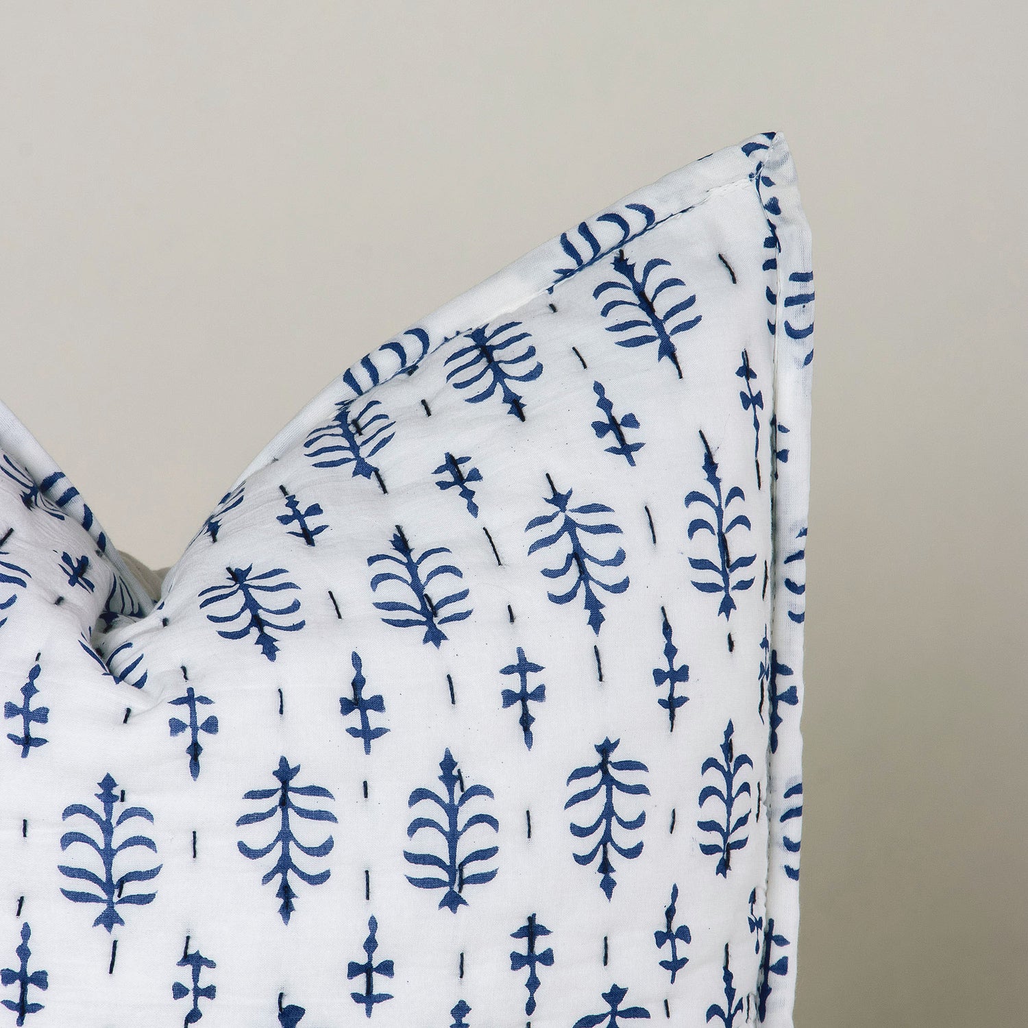 Hand Block Printed Bootin Hand Stitched Cotton Cushion Cover