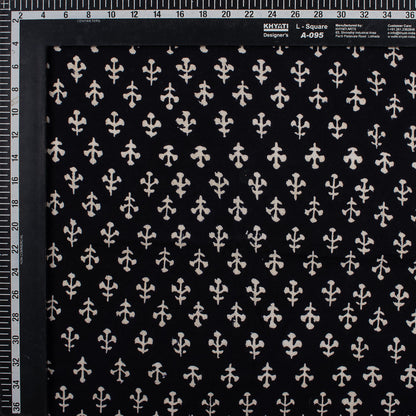Hand Block Printed Cotton Black and White Fabric By the Yard