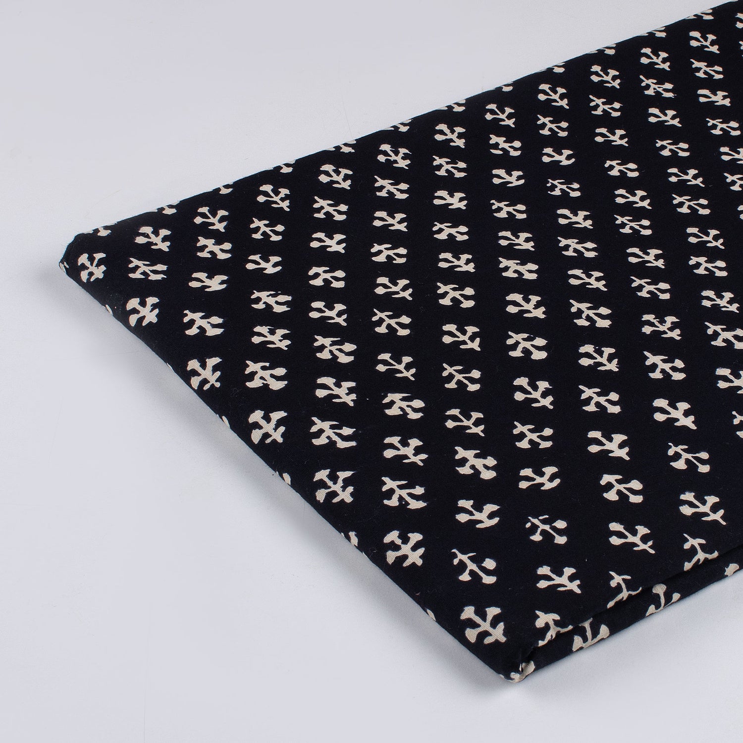Hand Block Printed Cotton Black and White Fabric By the Yard