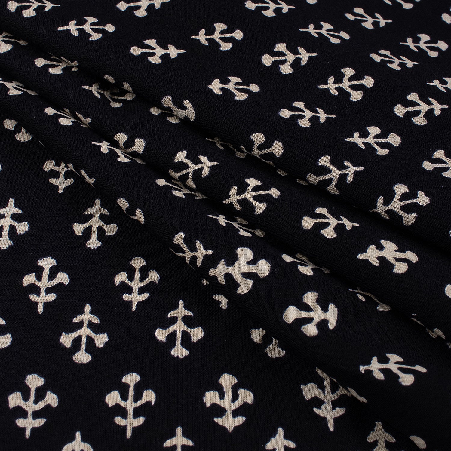 Hand Block Printed Cotton Black and White Fabric By the Yard