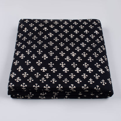 Hand Block Printed Cotton Black and White Fabric By the Yard