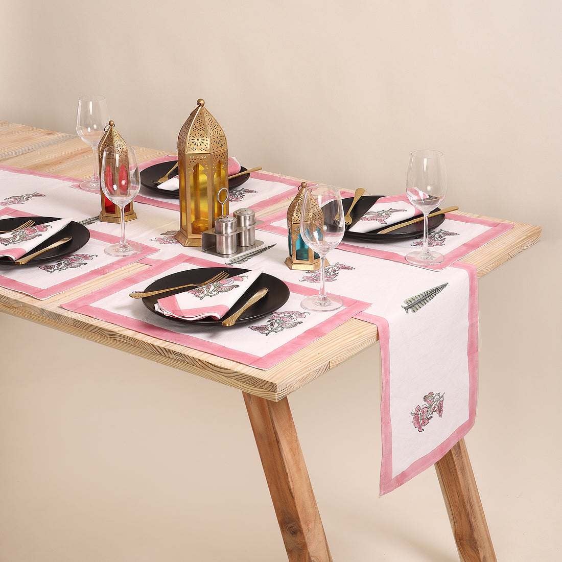 Hand Block Printed Cotton Dining Table Runner For Christmas