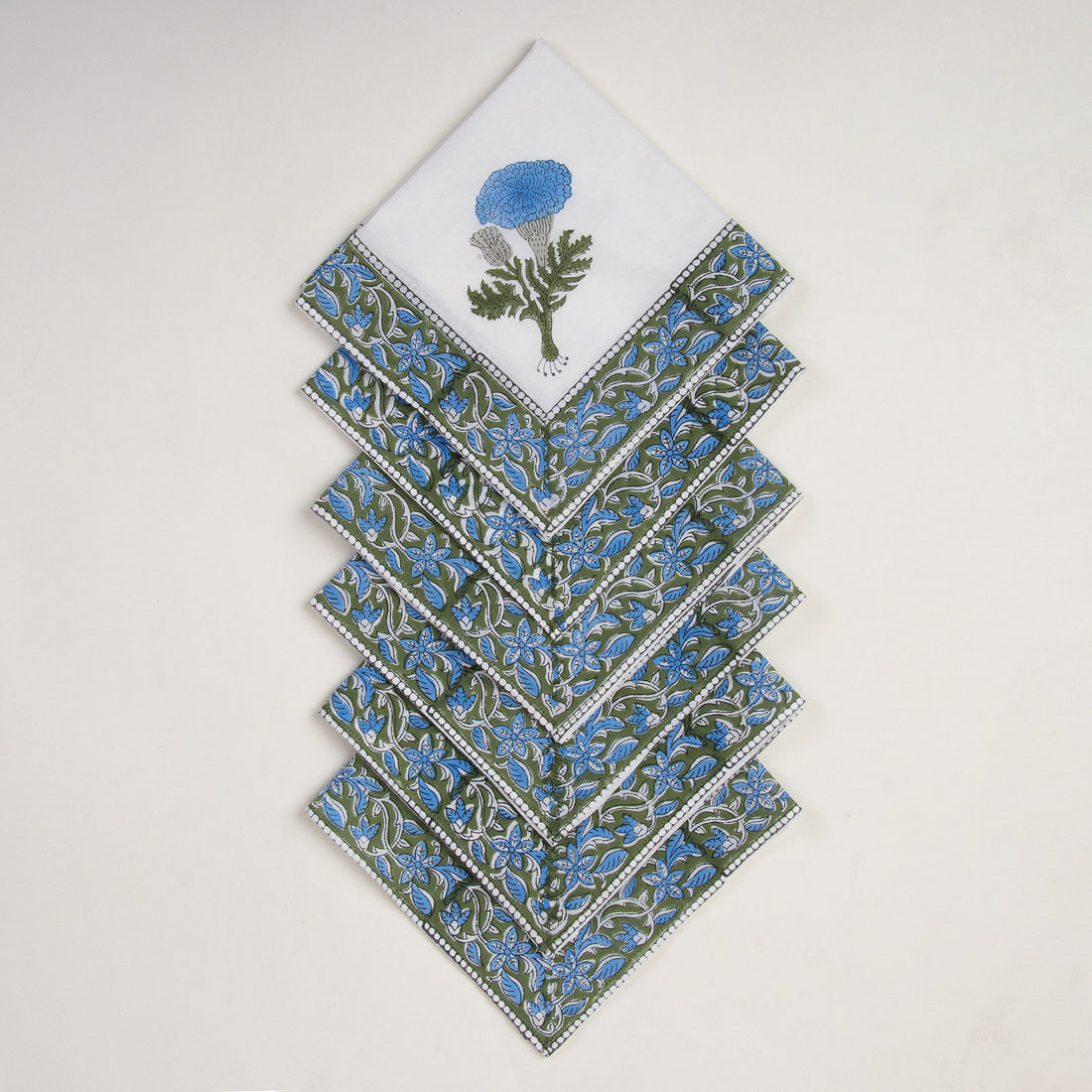 Hand Block Printed Cotton Floral Blue Table Napkin