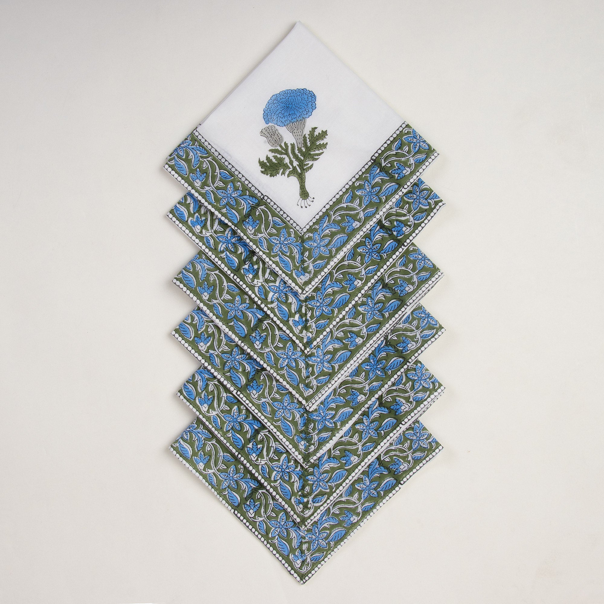 Hand Block Printed Cotton Floral Blue Table Napkin