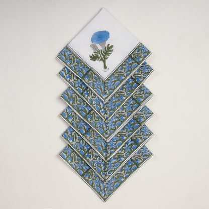 Hand Block Printed Cotton Floral Blue Table Napkin