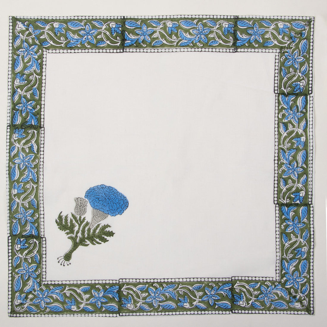 Hand Block Printed Cotton Floral Blue Table Napkin