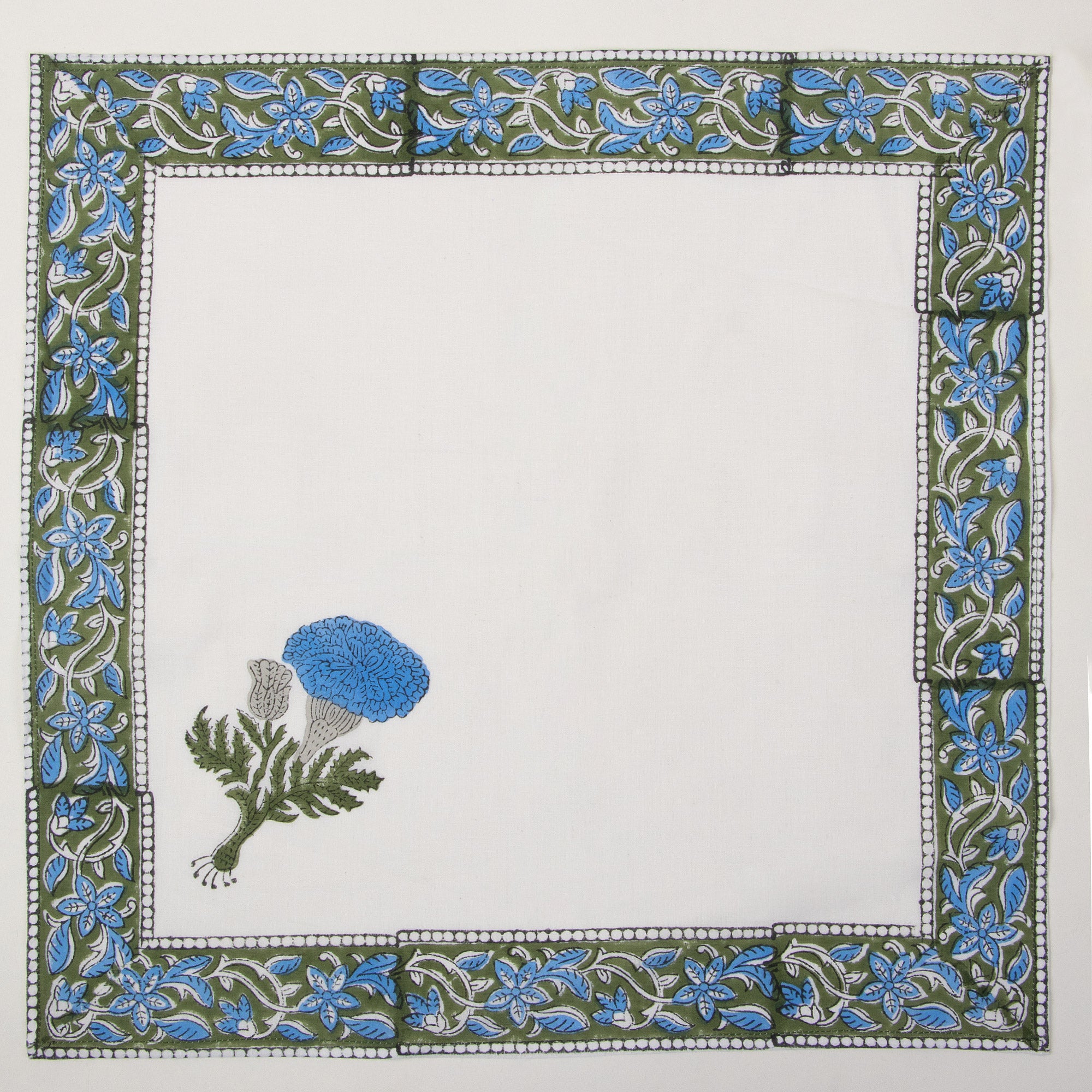 Hand Block Printed Cotton Floral Blue Table Napkin