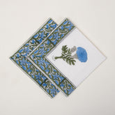 Hand Block Printed Cotton Floral Blue Table Napkin