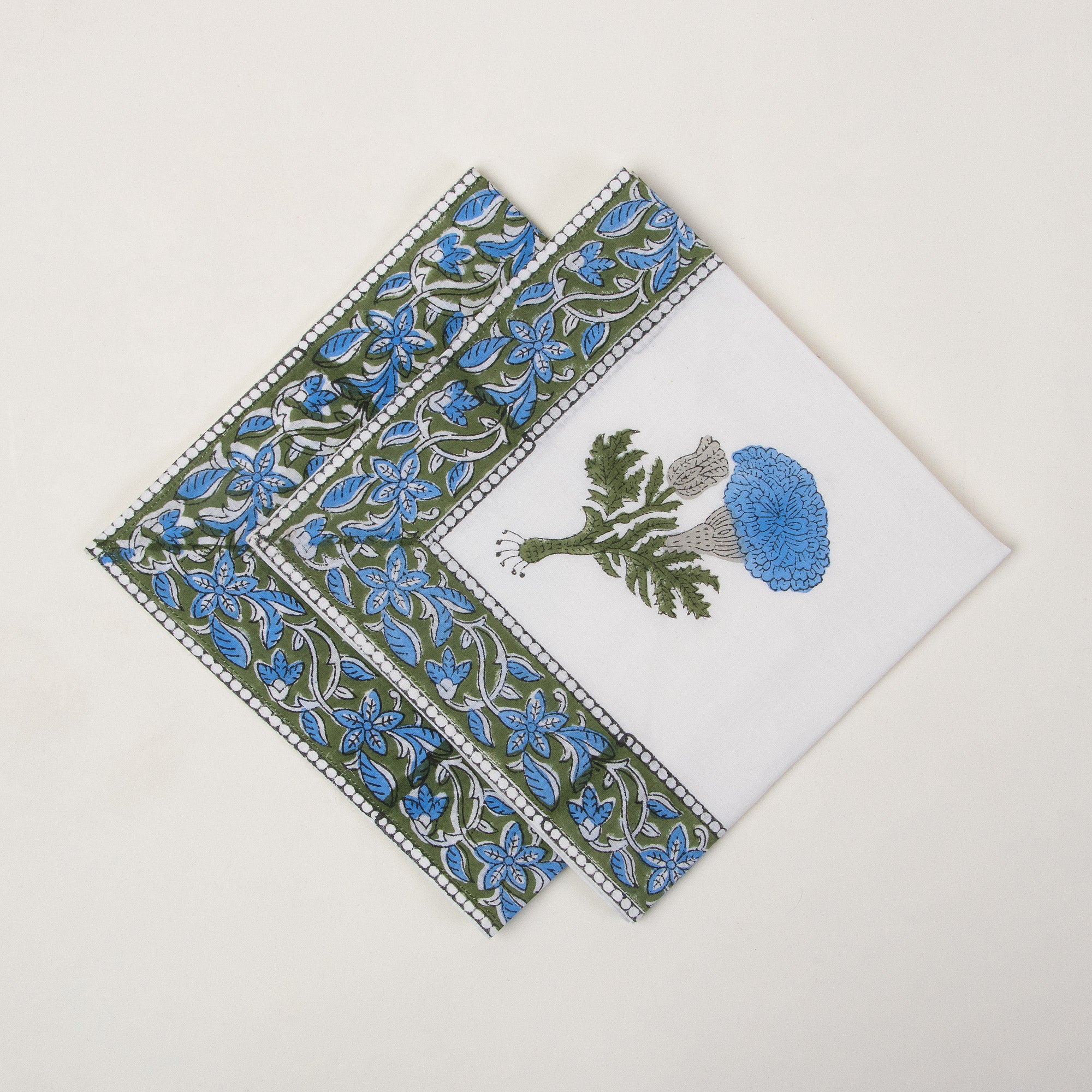 Hand Block Printed Cotton Floral Blue Table Napkin