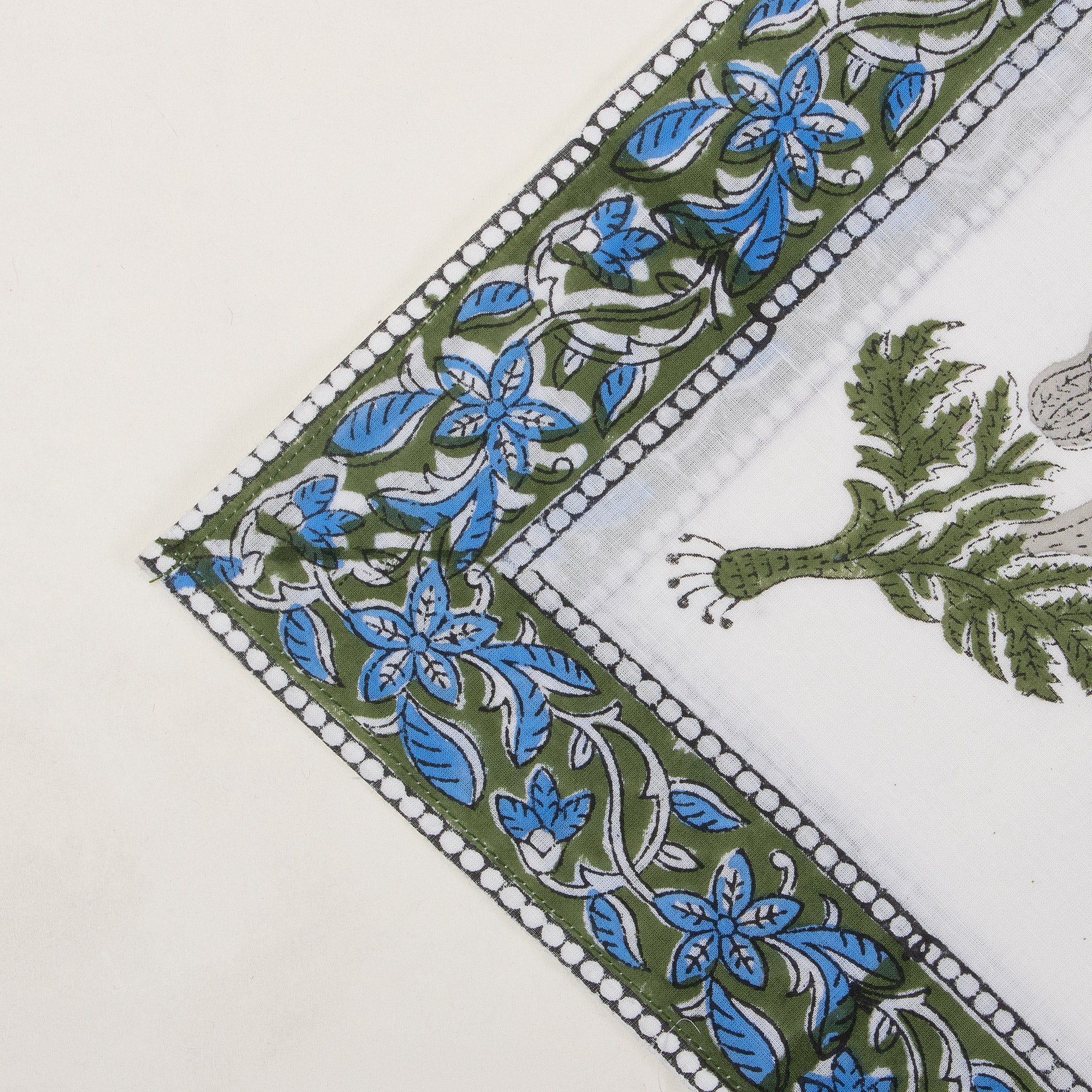 Hand Block Printed Cotton Floral Blue Table Napkin