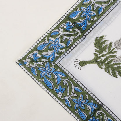 Hand Block Printed Cotton Floral Blue Table Napkin