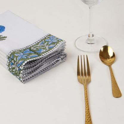 Hand Block Printed Cotton Floral Blue Table Napkin