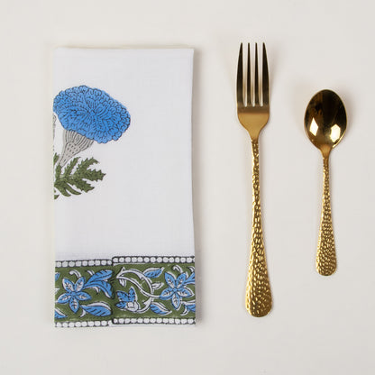Hand Block Printed Cotton Floral Blue Table Napkin