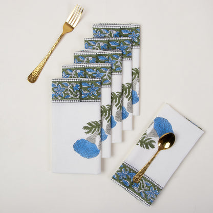 Hand Block Printed Cotton Floral Blue Table Napkin
