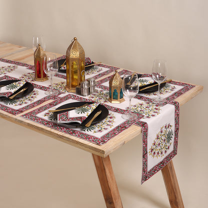 Hand Block Printed Cotton Floral Table Runner