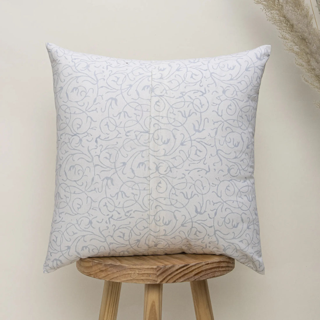 Hand Block Printed Cotton Green Leaf Cushion Cover