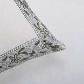 Hand Block Printed Cotton Green Leaf Cushion Cover