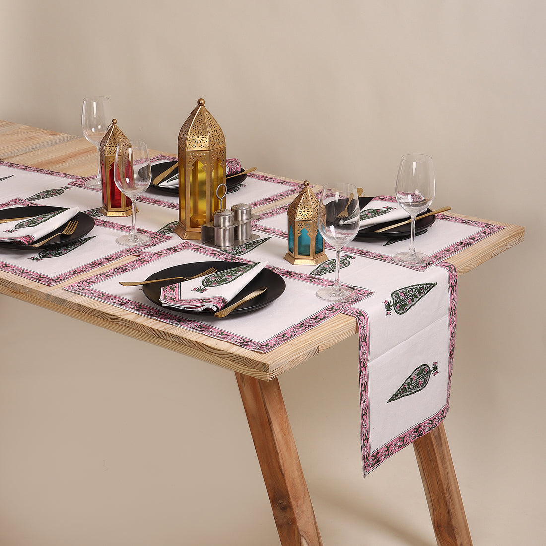 Hand Block Printed Cotton Halloween Table Runner