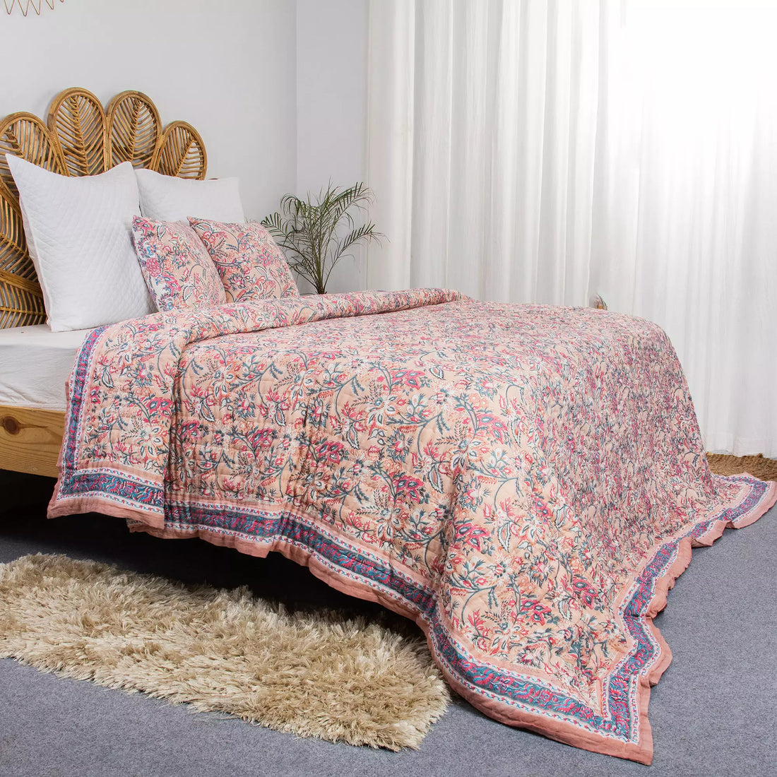 Hand Block Printed Cotton Jaipuri Razai For AC Room, Winter