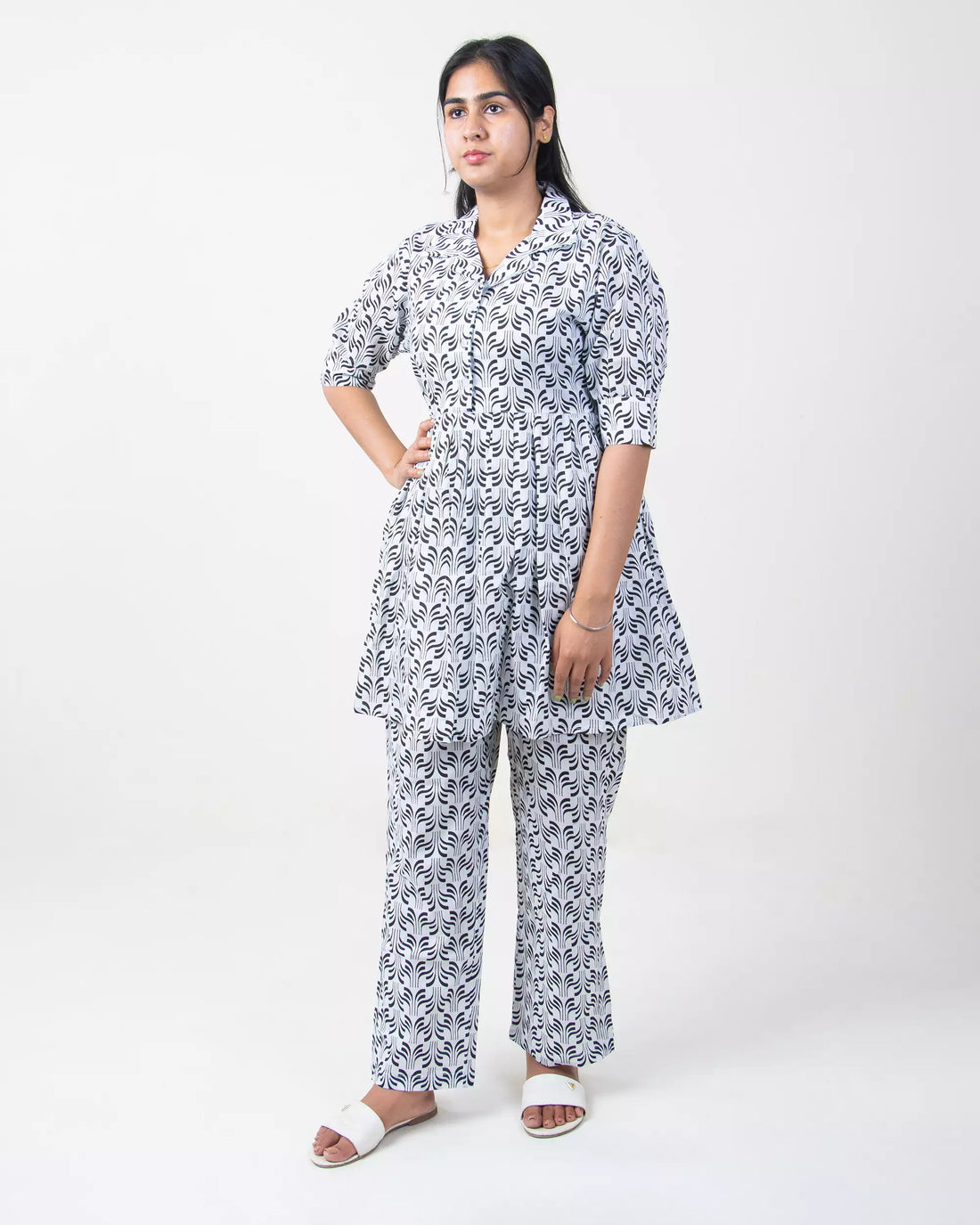 Hand Block Printed Cotton Shirt with Short and Pajama Cord Set