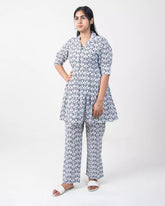 Hand Block Printed Cotton Shirt with Short and Pajama Cord Set