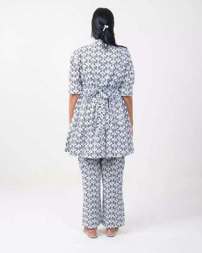 Hand Block Printed Cotton Shirt with Short and Pajama Cord Set