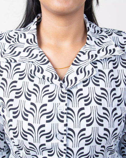 Hand Block Printed Cotton Shirt with Short and Pajama Cord Set