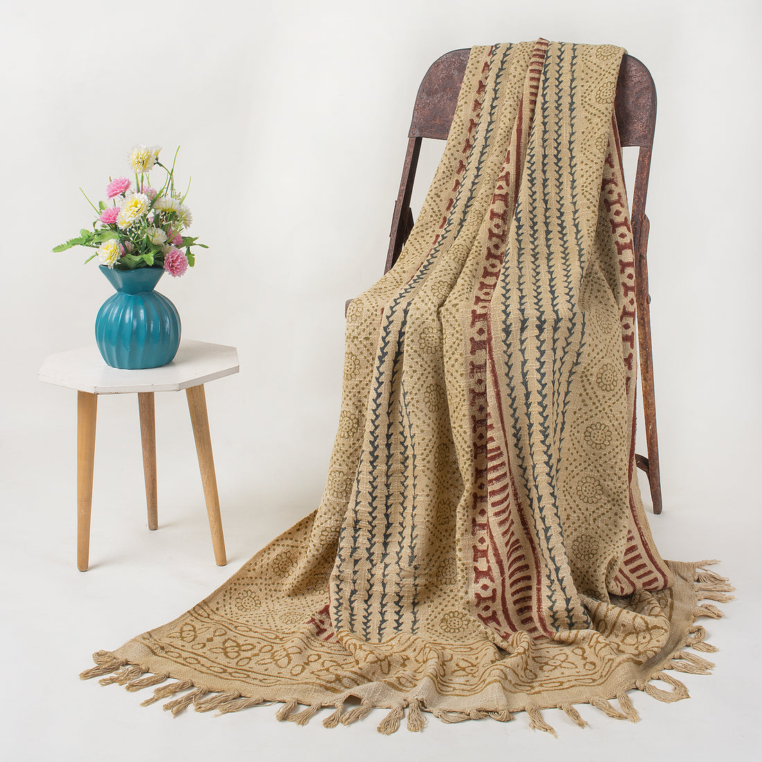 Hand Block Printed Cotton Sofa Throw Blanket