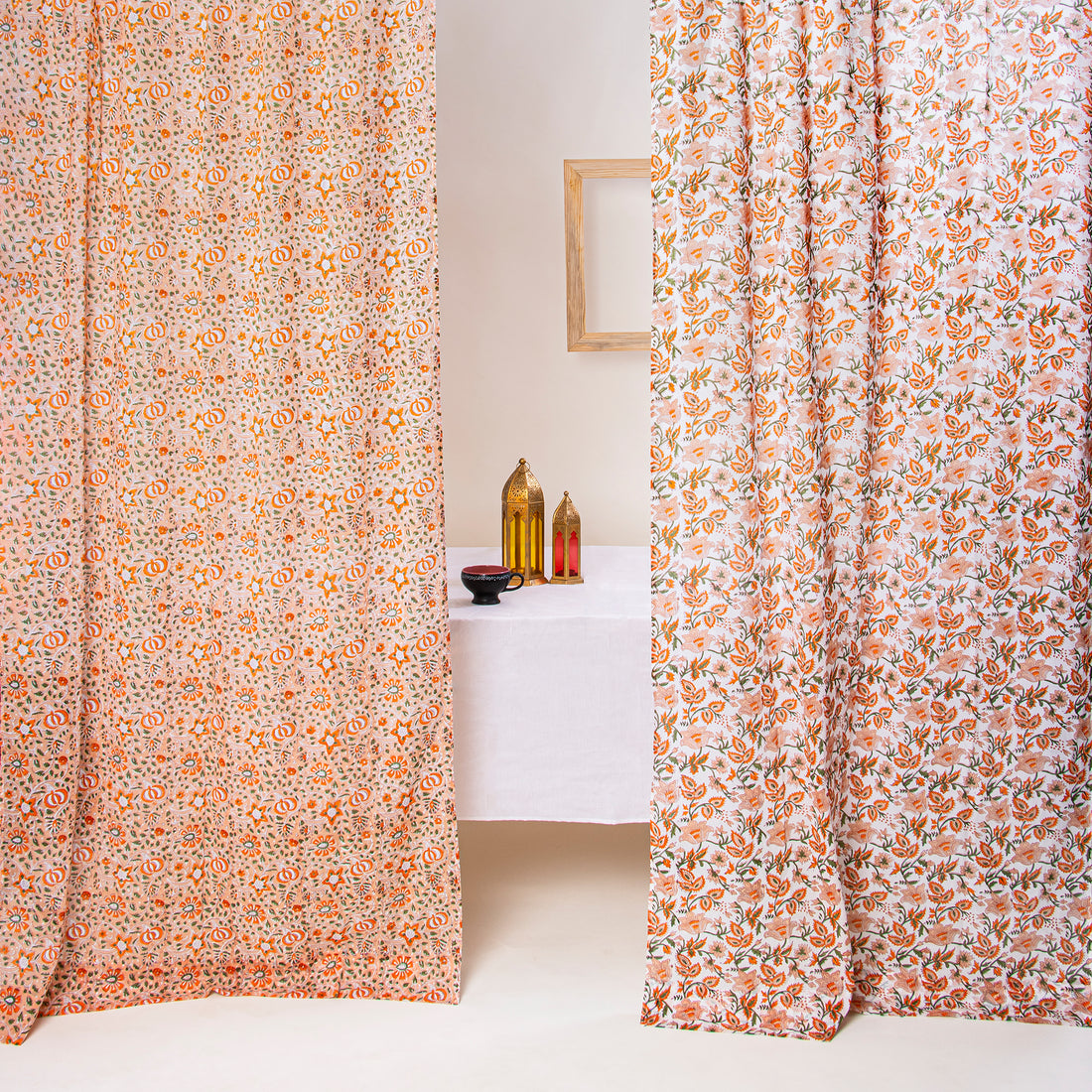 Hand Block Printed Floral Indian Cotton Curtains