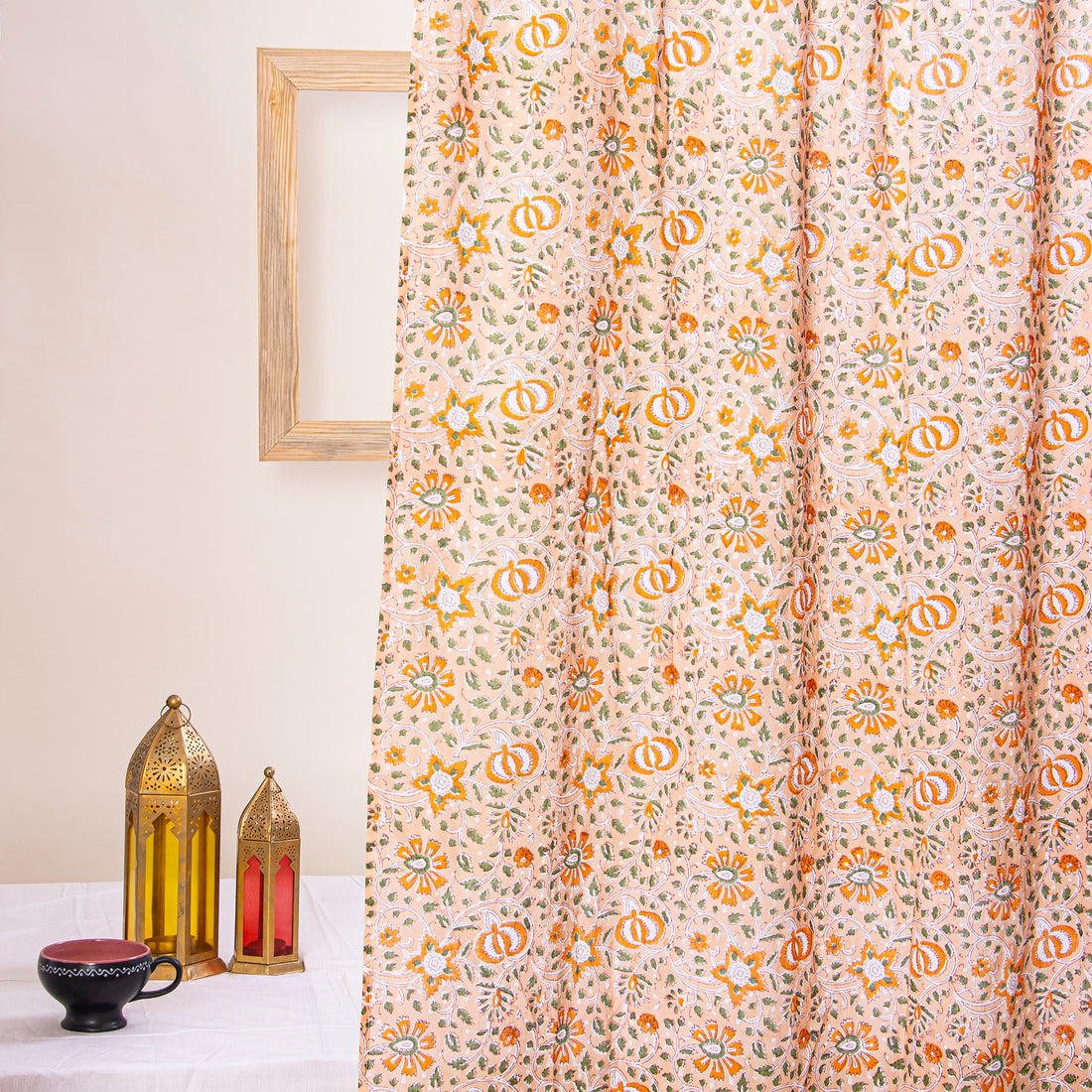 Hand Block Printed Floral Indian Cotton Curtains