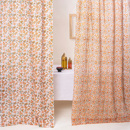 Hand Block Printed Floral Indian Cotton Curtains