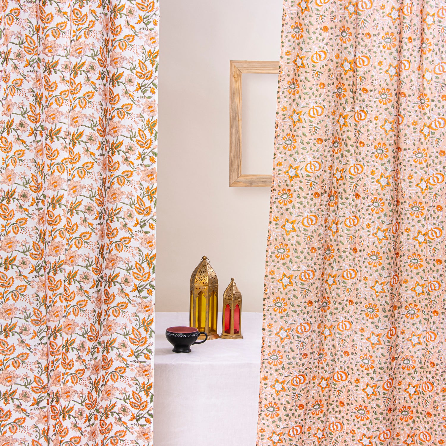 Hand Block Printed Floral Indian Cotton Curtains
