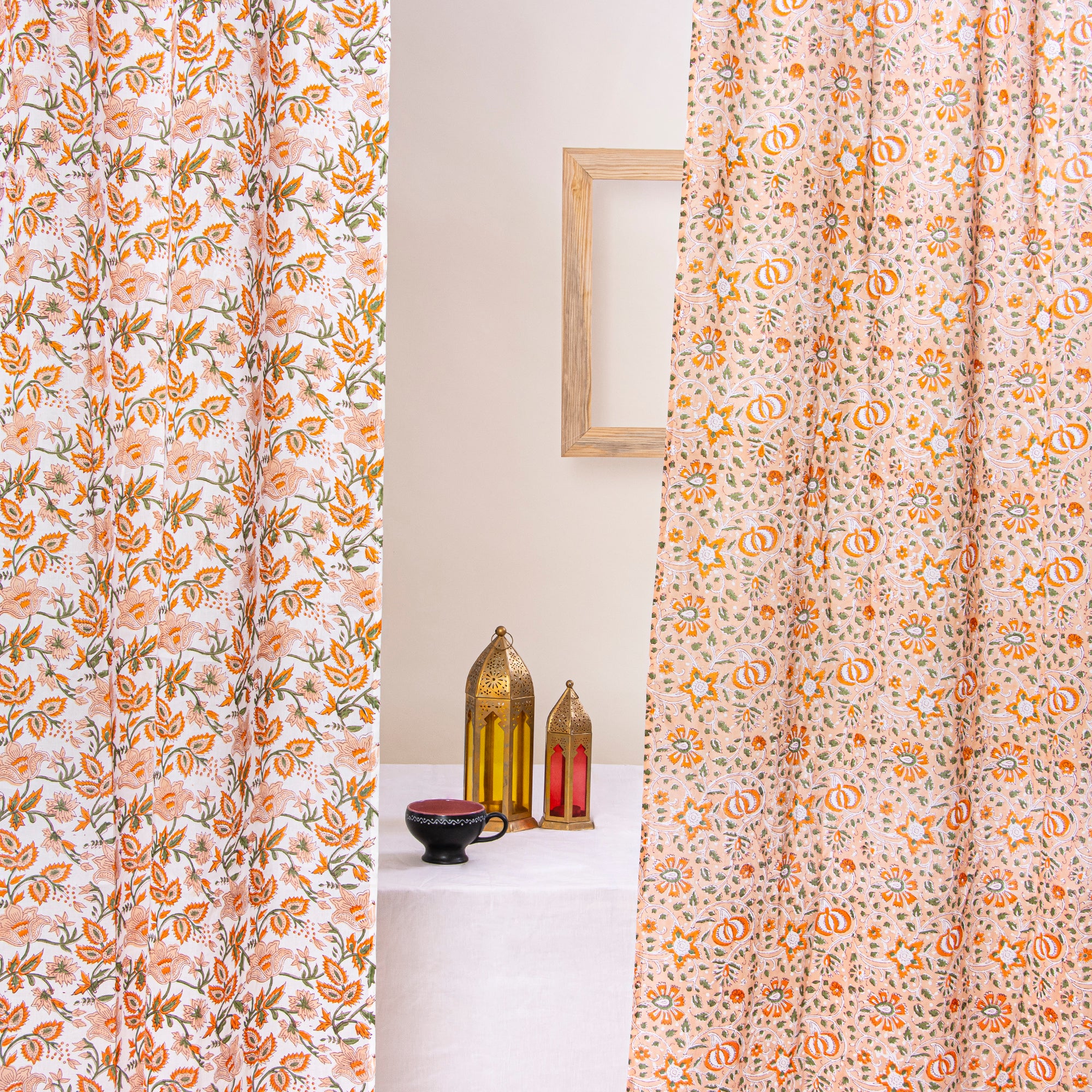 Hand Block Printed Floral Indian Cotton Curtains