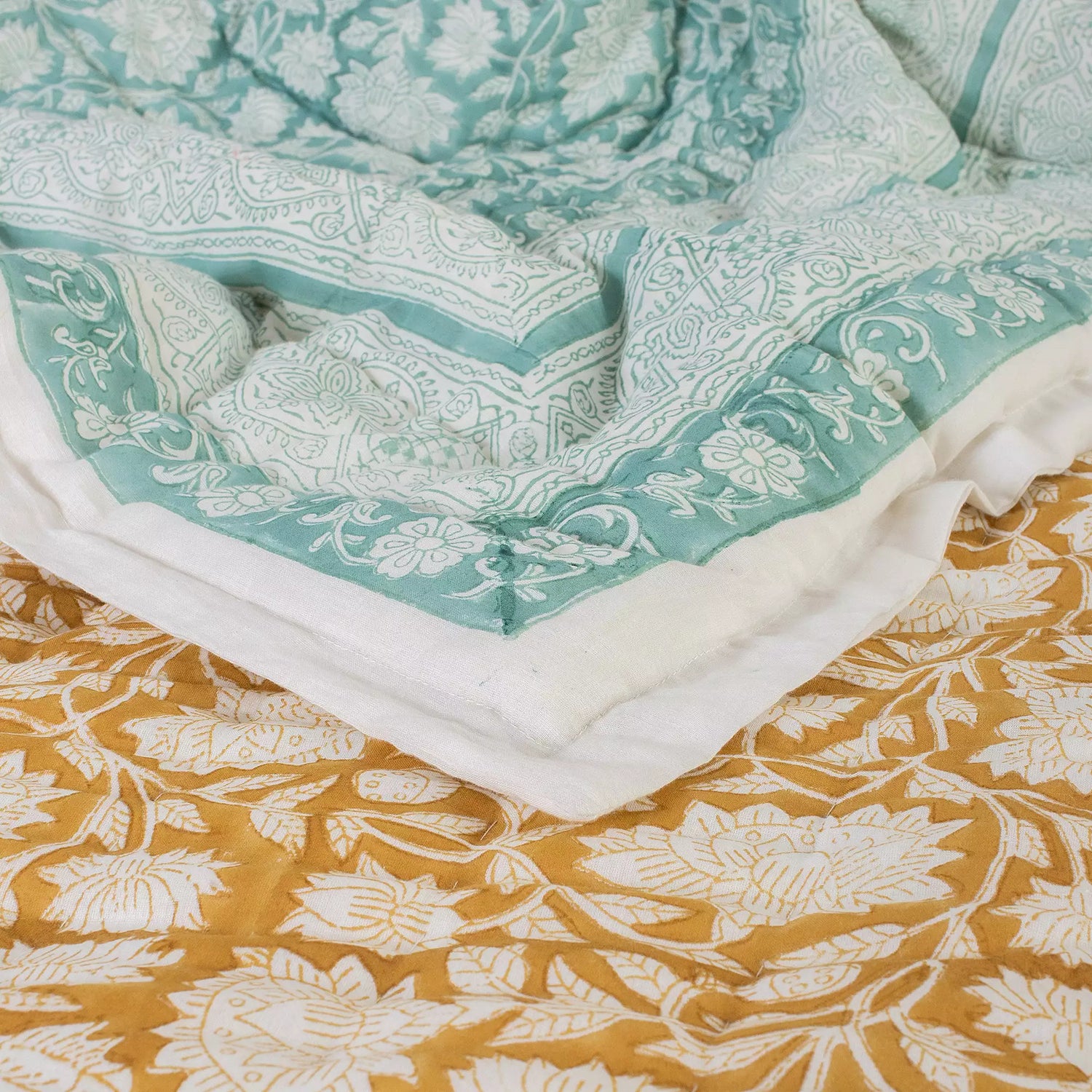 Hand Block Printed Floral Reversible Jaipuri Razai for Winter