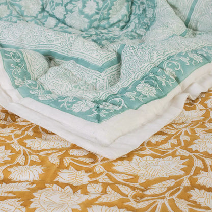 Hand Block Printed Floral Reversible Jaipuri Razai for Winter