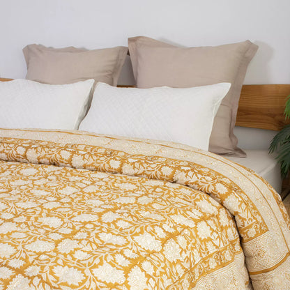 Hand Block Printed Floral Reversible Jaipuri Razai for Winter