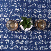 Hand Block Printed Indigo Leaf Cotton Tablecloth 