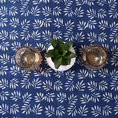 Hand Block Printed Indigo Leaf Cotton Tablecloth 