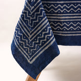 Hand Block Printed Indigo Leaf Cotton Tablecloth 