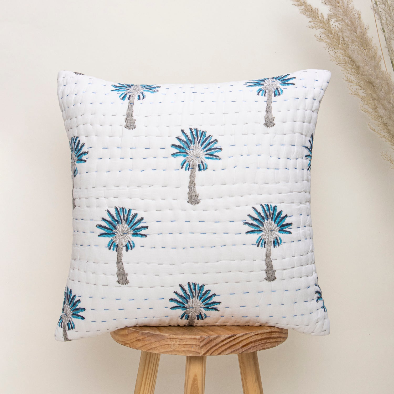 Hand Block Printed Palm Tree Kantha Cotton Cushion Covers