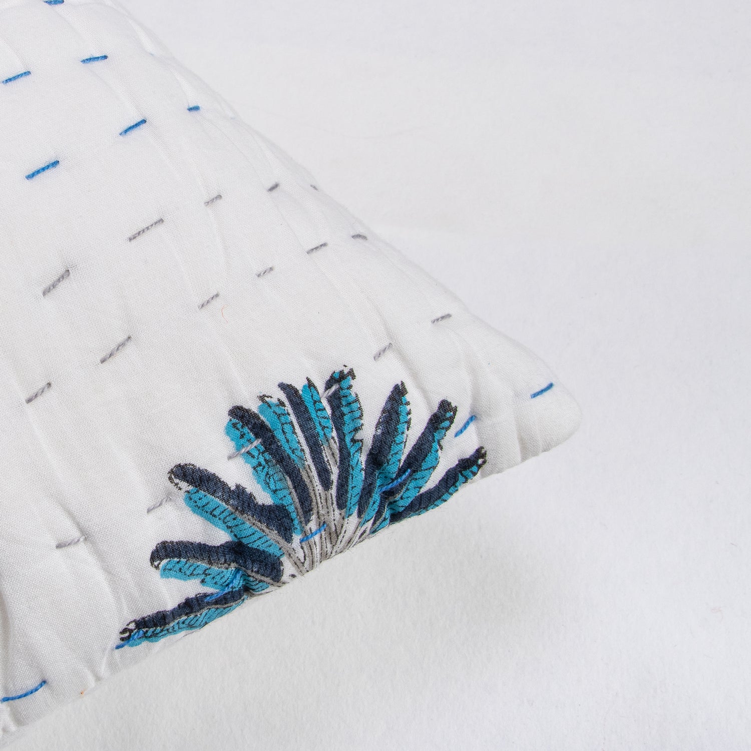 Hand Block Printed Palm Tree Kantha Cotton Cushion Covers
