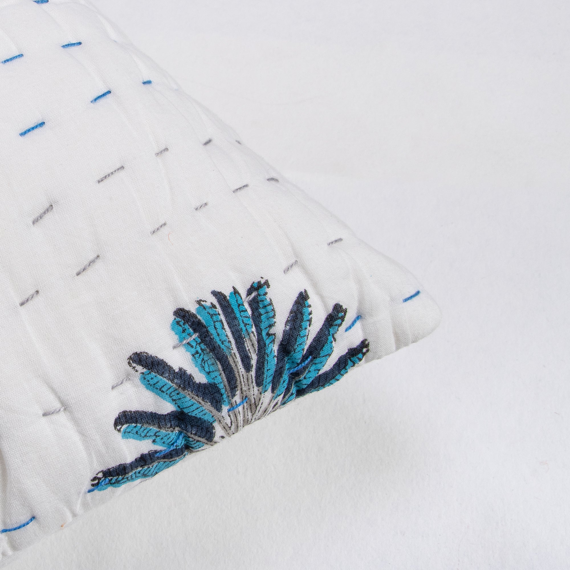 Hand Block Printed Palm Tree Kantha Cotton Cushion Covers