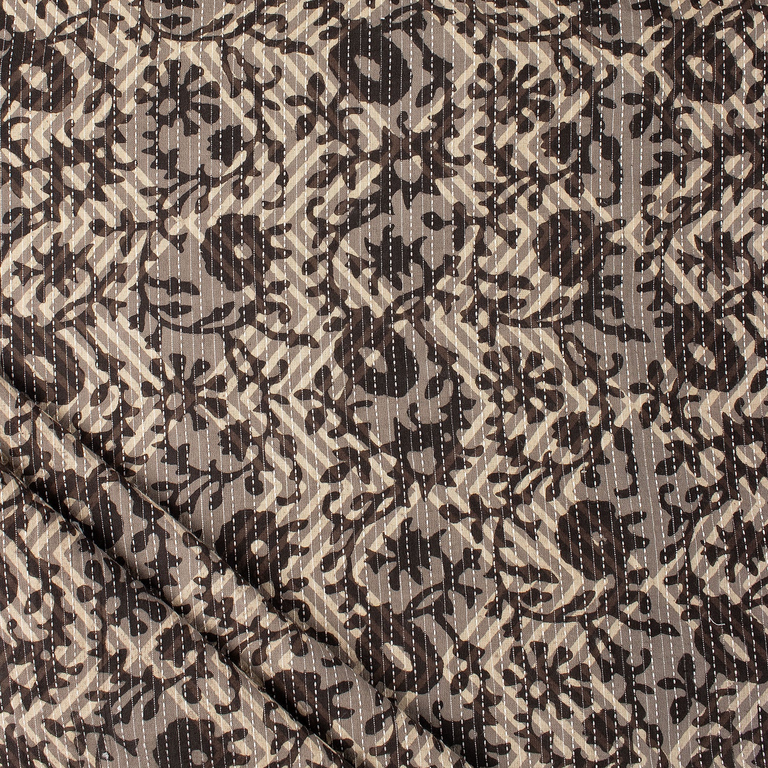 Hand Block Printed Pure Cotton Dabu Kantha Fabric